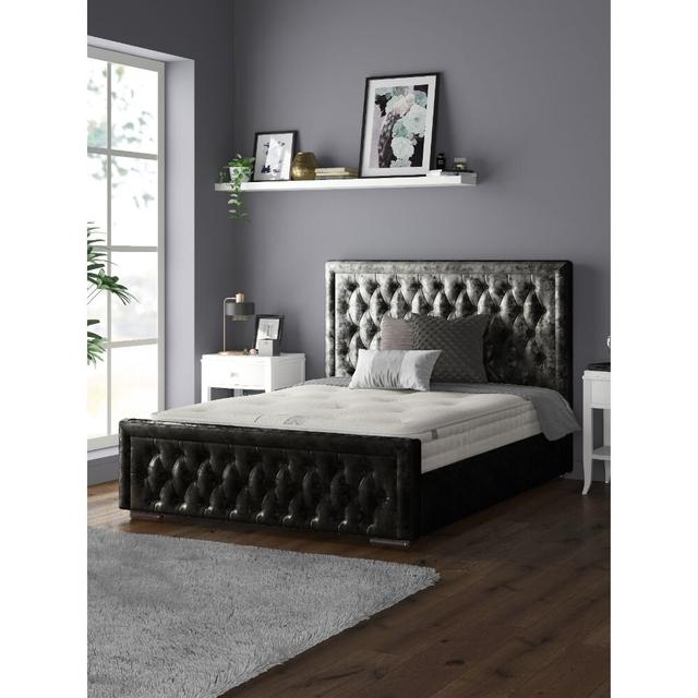 Oneybrook Tufted Upholstered Sleigh Bed Mercer41 Colour: Black, Size: Kingsize (5') on Productcaster.