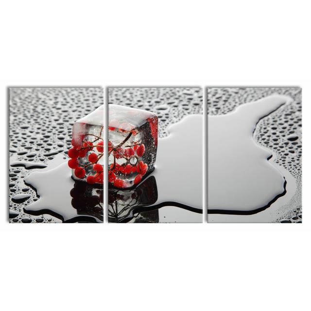 Rowan Berries In Ice - 3 Piece Wrapped Canvas Print East Urban Home Size: 100 cm H x 210 cm W on Productcaster.