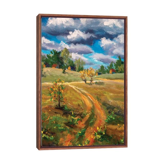 Spring Village Rural Farm Landscape by Valery Rybakow - Painting on Canvas Rosalind Wheeler Format: Brown Floater Frame, Size: 66.04cm H x 45.72cm W x on Productcaster.