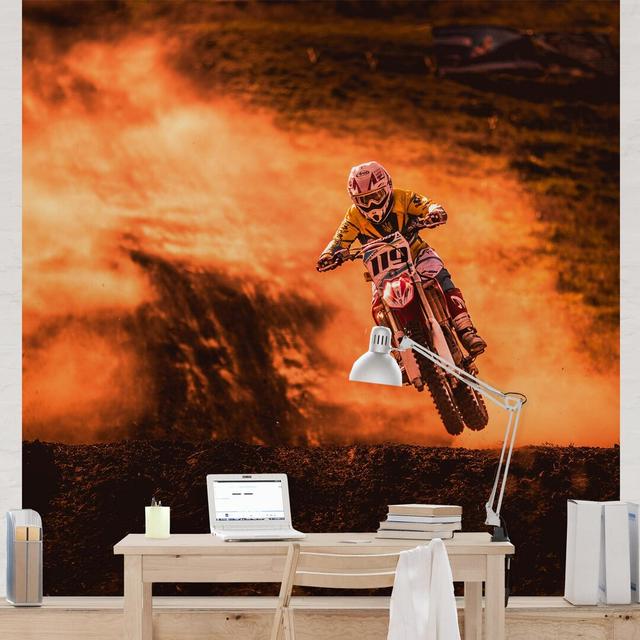 Motocross in the Dust Semi-Gloss Wallpaper Roll East Urban Home Materialqualität: Premium (150g/m²), Size: 3.36m x 336cm on Productcaster.