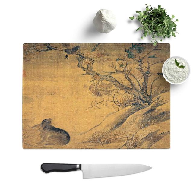 Glass Magpies & Hare by Cui Bai Chopping Board East Urban Home Size: 28.5 cm W x 20 cm L on Productcaster.