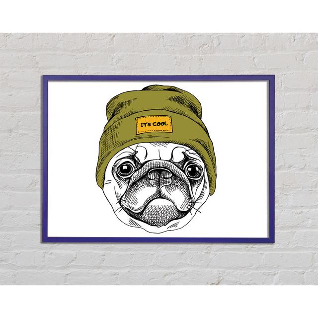 Pug Life Beanie Happy Larry Size: 59.7cm H x 84.1cm W x 2cm D, Format: Blue Framed Paper on Productcaster.