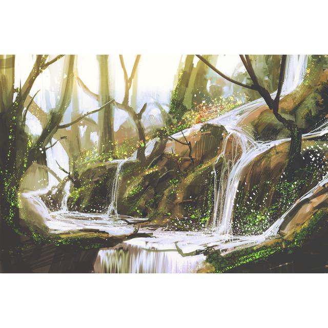 Waterfall In Forest - Wrapped Canvas Graphic Art Alpen Home Size: 30cm H x 46cm W x 3.8cm D on Productcaster.