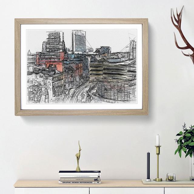 The Manchester Skyline in Abstract - Picture Frame Graphic Art Print on MDF East Urban Home Frame Option: Oak Framed, Size: 48cm H x 65cm W x 2cm D on Productcaster.