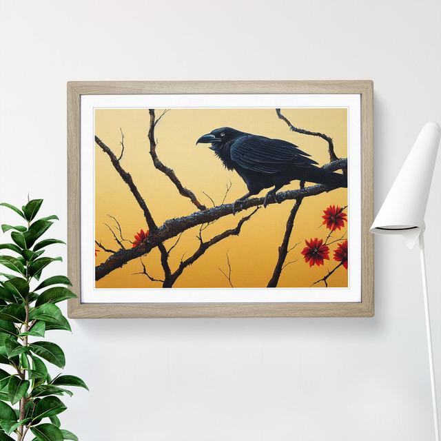 Victorious Crow Bird - Picture Frame;Floater Frame Graphic Art Marlow Home Co. Size: 25cm H x 34cm W, Frame Colour: Oak on Productcaster.