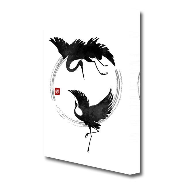 Japanese Cranes in the Circle of Life - Wrapped Canvas Graphic Art Print East Urban Home Size: 121.9 cm H x 81.3 cm W on Productcaster.