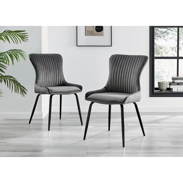 Illman Luxury Velvet Upholstered Dining Chair - Elegant Modern Deco Style (Set of 2) Corrigan Studio Leg Colour: Black, Upholstery Colour: Dark Grey on Productcaster.