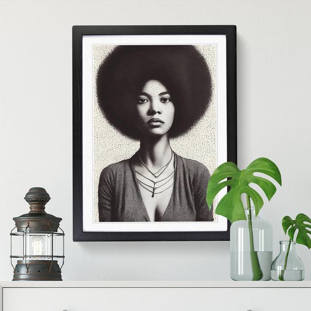 FRM-V0523-2942X Woman With Afro Stippling - Print ClassicLiving Size: 64cm H x 46cm W x 2cm D, Frame Option: Black on Productcaster.