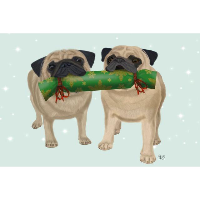 Christmas Pug Pair and Cracker by Fab Funky - Wrapped Canvas Painting Print The Seasonal Aisle Size: 30cm H x 46cm W on Productcaster.