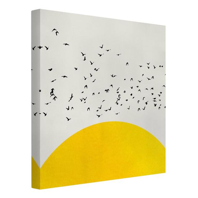 Flock of Birds in Front of the Yellow Sun - Wrapped Canvas Graphic Art Rosalind Wheeler Size: 70cm H x 70cm W on Productcaster.