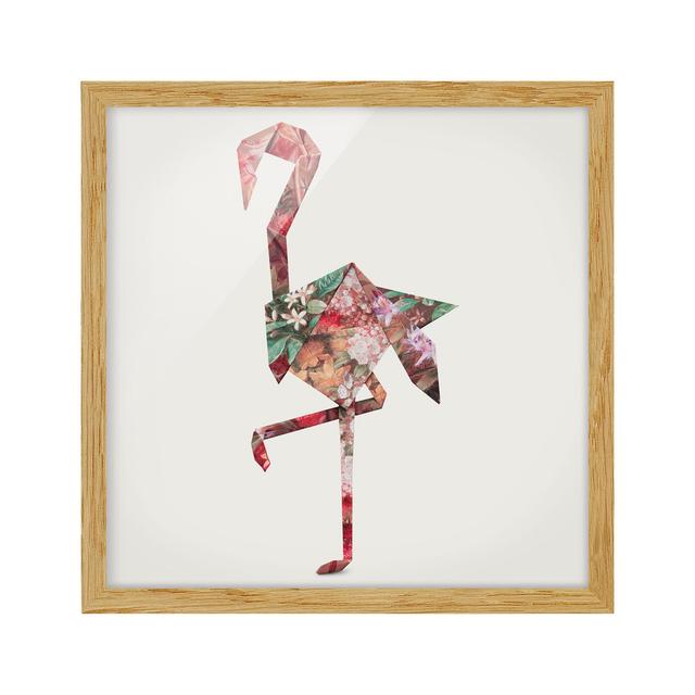 Picture With Frame - Jonas Loose - Origami Flamingo - Square 1:1 Happy Larry Frame Option: Brown Framed, Size: 70cm H x 70cm W x 2cm D on Productcaster.