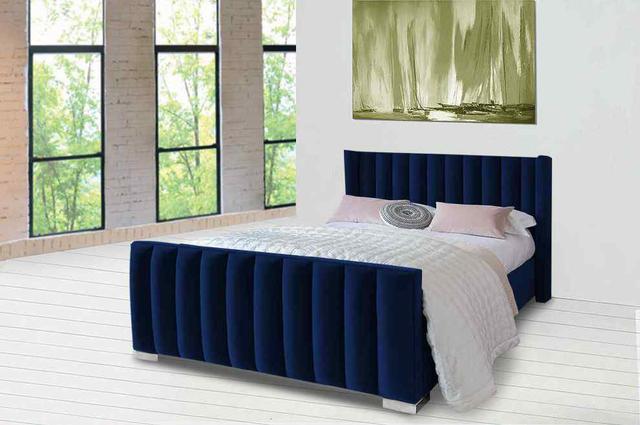 Melina Bed Double Plush Velvet Blue Envisage Trade Size: Super King (6'), Colour: Blue on Productcaster.