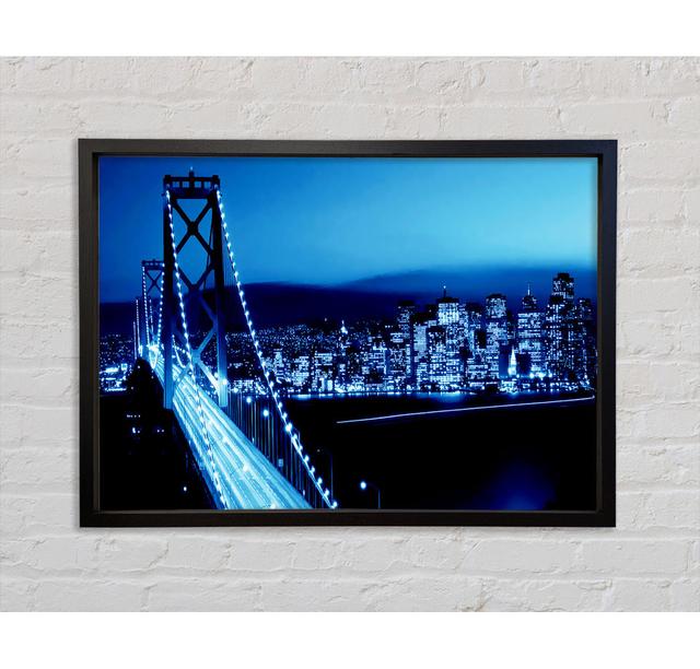 Brooklyn Bridge Blues Framed Print Ebern Designs Size: 100cm H x 141.4cm W x 3.3cm D, Format: Light Grey Framed Canvas on Productcaster.