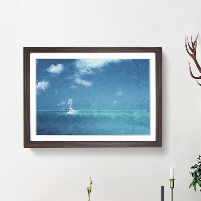 White Sailboat in the Open Ocean - Picture Frame Painting Print East Urban Home Size: 27cm H x 36cm W x 2cm D, Frame Option: Walnut Framed on Productcaster.