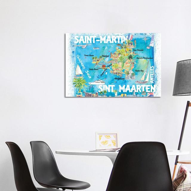 Saint-Martin Sint Maarten Antilles Illustrated Caribbean Map with Highlights of West Indies Island Dream by Markus & Martina Bleichner - Wrapped Canva on Productcaster.