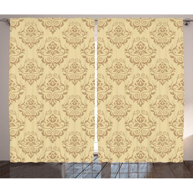 Rustikaler Vorhang, Antike Spitze Blumen, Damast, Beige (Set of 2) East Urban Home Panel-Größe: 280 cm B x 175 cm T on Productcaster.