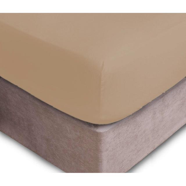 Bevans 180 Thread Count Cotton Blend Percale Fitted Sheet Wade Logan Size: Kingsize (5'), Colour: Latte on Productcaster.