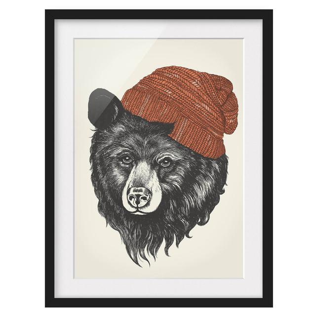 Picture With Frame - Illustration Bear With Red Cap Drawing - Portrait 4:32 Maturi Frame Option: Black Framed, Size: 100cm H x 70cm W x 2cm D on Productcaster.