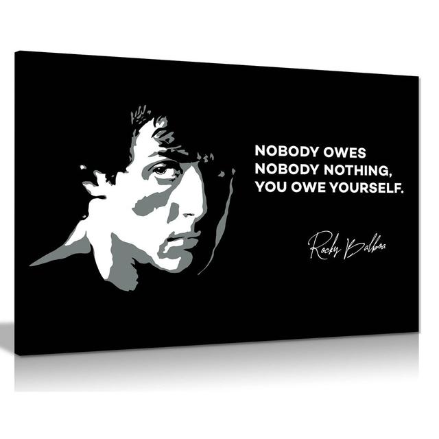 Rocky Canvas Print You Owe Yourself Quote Black & White Canvas Wall Art Picture Print Home Decor Maturi Size: 41cm H x 61cm W on Productcaster.