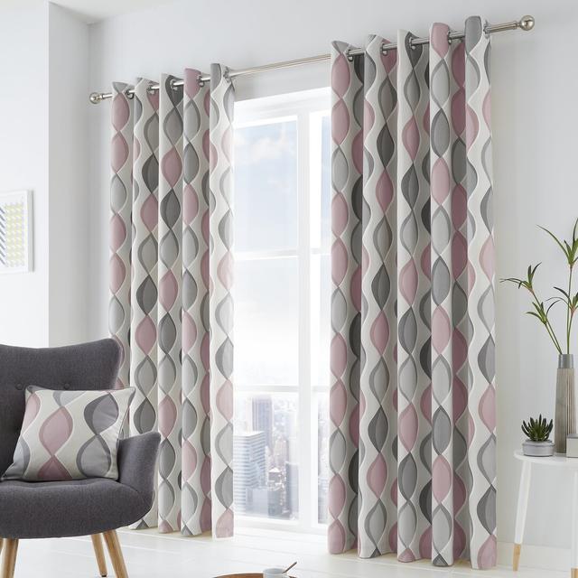 100% Cotton Ready Made Eyelet Room Darkening Curtain (Set of 2) Fusion Panel Size: Width 168 x Drop 137 cm, Colour: Grey/Blush on Productcaster.