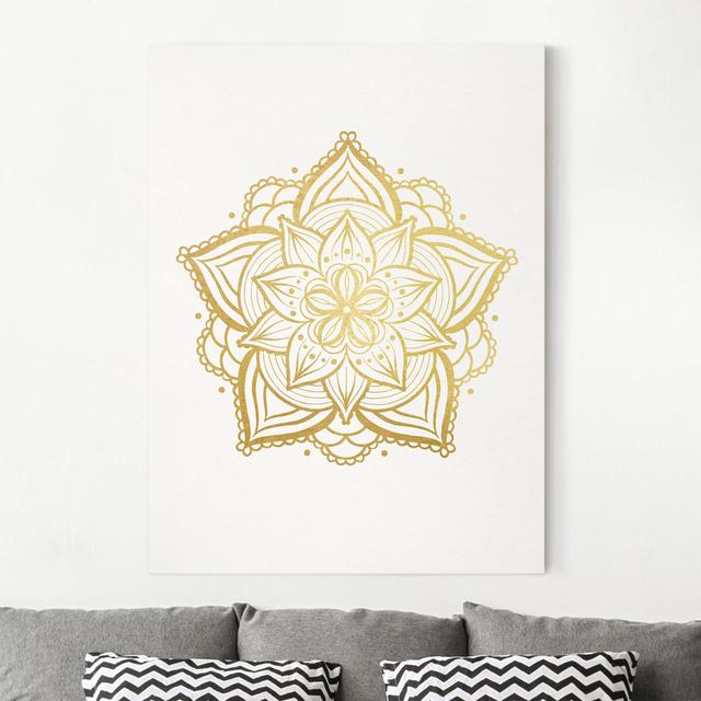 Leinwandbild Mandala Blüte Illustration in Weiß & Gold Bloomsbury Market Größe: 80 cm H x 60 cm B on Productcaster.