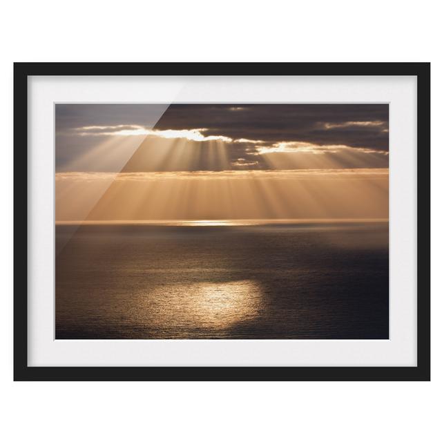 Picture With Frame - Sunbeams Over The Sea - Landscape 3:4_Matte Highland Dunes Frame Option: Black, Size: 40cm H x 55cm W x 2cm D on Productcaster.