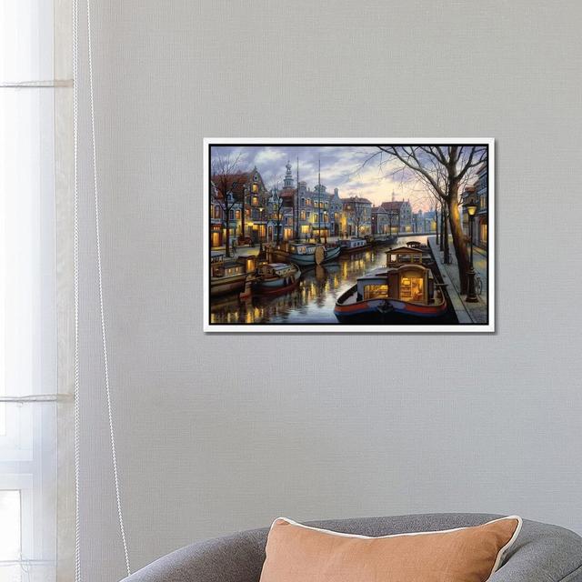 Canal Life by Evgeny Lushpin - Print on Canvas Ebern Designs Size: 45.72cm H x 66.04cm W x 3.81cm D, Format: White Framed on Productcaster.