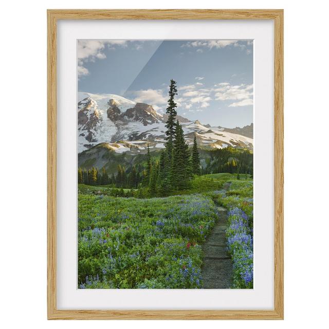 Mountain View Meadow Trail - Picture Frame Photograph Print on Paper East Urban Home Frame Option: Natural oak, Size: 70cm H x 50cm W on Productcaster.