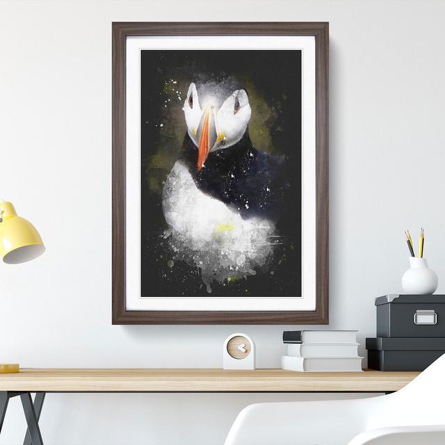 Atlantic Puffin Birds Vol.2 Paint Splash - Picture Frame Graphic Art East Urban Home Size: 48cm H x 36cm W x 2cm D, Frame Option: Walnut on Productcaster.