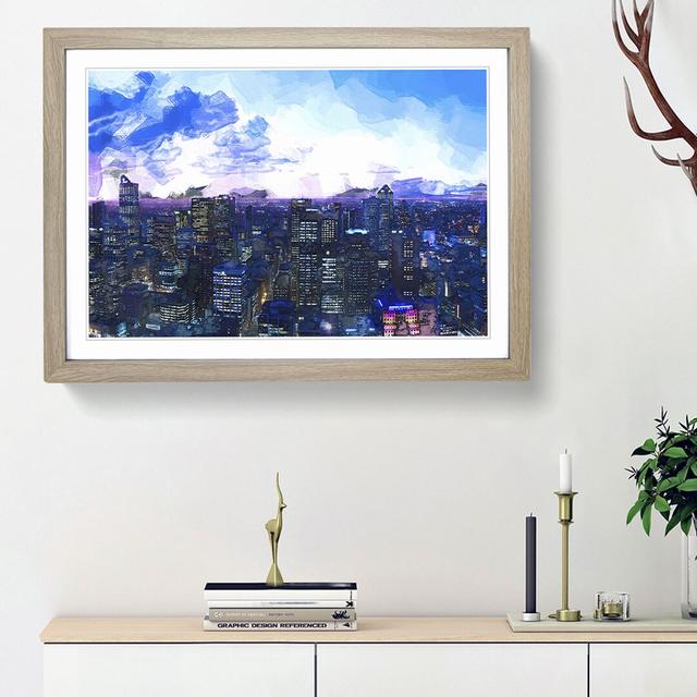 Melbourne Australia Skyline at Dusk in Abstract - Picture Frame Graphic Art Print East Urban Home Frame Option: Oak Framed, Size: 48cm H x 65cm W x 2c on Productcaster.