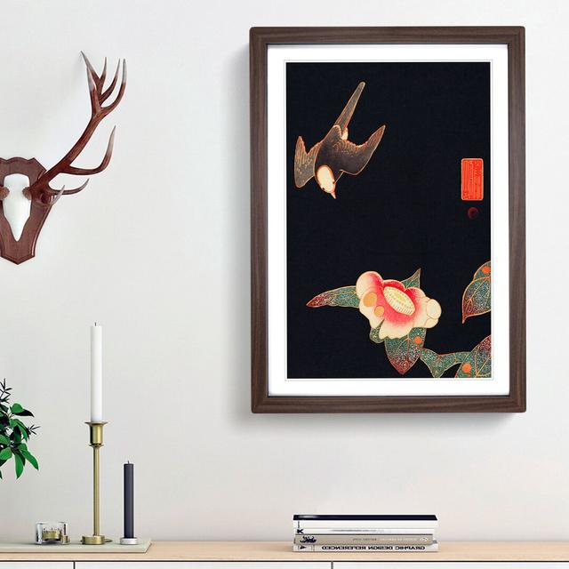 Swallow & Camellia - Picture Frame Art Prints East Urban Home Frame Option: Walnut Framed, Size: 36cm H x 27cm W x 2cm D on Productcaster.