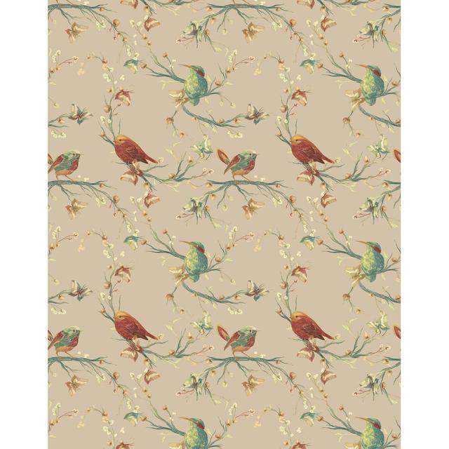 Bird Floral Wallpaper Rosalind Wheeler Colour: Beige on Productcaster.