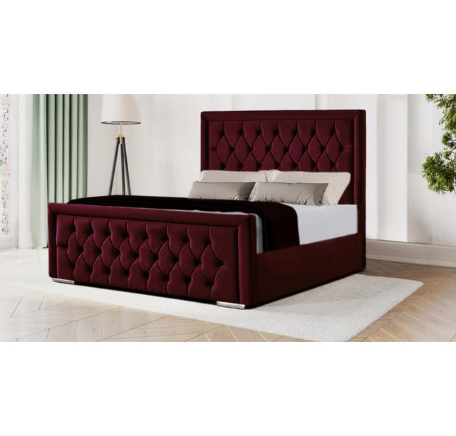 Brentley Upholstered Bed Rosdorf Park Size: Double (135 x 190 cm), Colour: Burgundy on Productcaster.