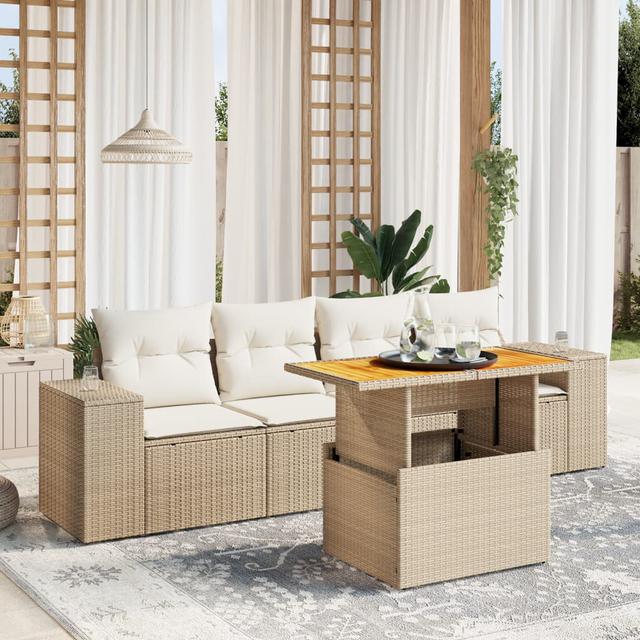 Vidaxl 5-Tlg. Garten-Sofagarnitur Mit Kissen Schwarz Polyrattan 17 Stories Farbe des Kissens: Cremefarben, Rahmenfarbe: Beige on Productcaster.