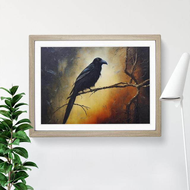 XH1022-9198X Tremendous Crow Bird - Single Picture Frame Painting Marlow Home Co. Frame Colour: Oak, Size: 46cm H x 64cm W x 2cm D on Productcaster.