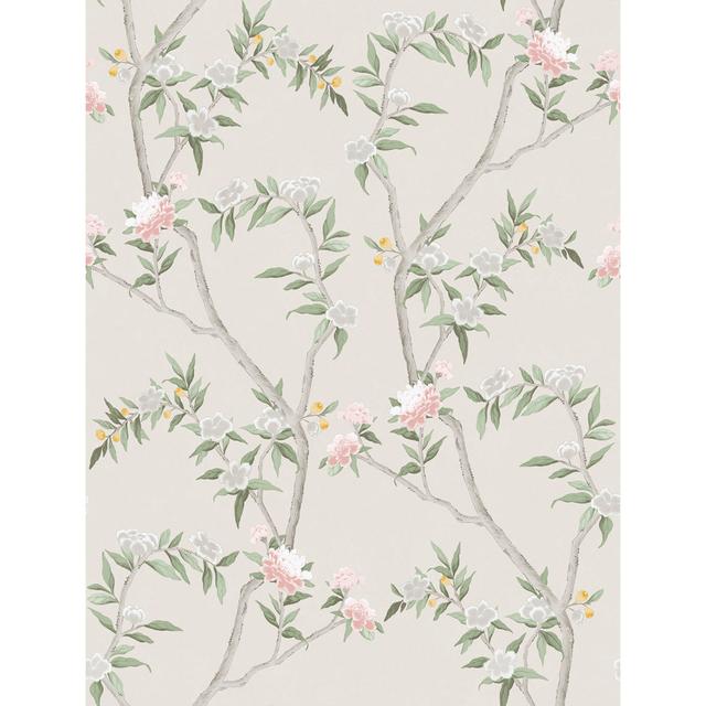 Laughlin Chinoiserie Floral Vine 10.05M X 53Cm Matte Wallpaper Roll Brambly Cottage Colour: Cream/White on Productcaster.