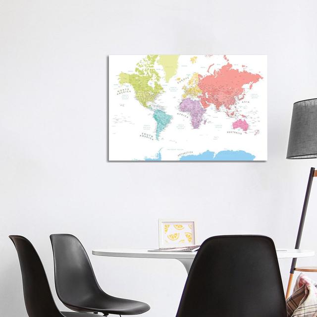 Pastels Detailed World Map With Continents by Blursbyai - Gallery-Wrapped Canvas Giclée on Canvas Williston Forge Format: Canvas, Size: 66.04cm H x 10 on Productcaster.