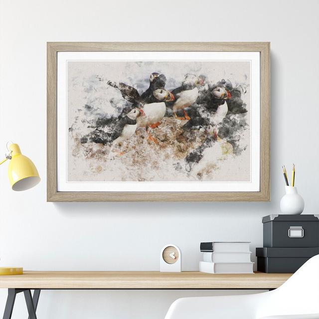 Atlantic Puffin Birds Vol.3 Watercolour - Picture Frame Graphic Art on MDF East Urban Home Size: 36cm H x 48cm W x 2cm D, Frame Option: Oak on Productcaster.