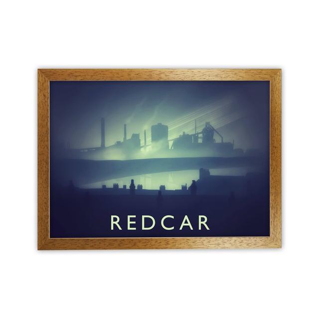 Redcar (Night) by Richard O'Neill - Graphic Art Corrigan Studio Format: Brown Framed, Size: 64cm H x 88cm W x 3cm D on Productcaster.