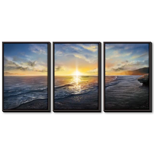 Serene Waves - 3 Piece Photograph Set on Canvas Clock Canvas Size: 90cm H x 180cm W x 3.8cm D, Format: Wrapped Canvas on Productcaster.