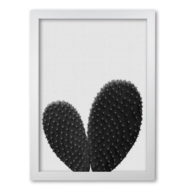 'Heart Cactus' Graphic Art in Black/White East Urban Home Format: White Grain Frame, Size: 42 cm H x 30 cm W x 5 cm D on Productcaster.