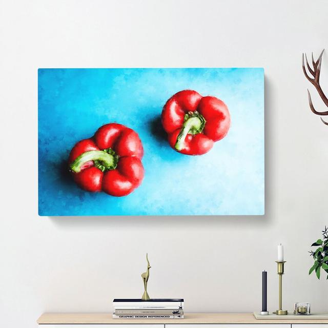 Two Red Bell Peppers - Wrapped Canvas Painting Print East Urban Home Size: 30cm H x 45cm W x 4cm D on Productcaster.