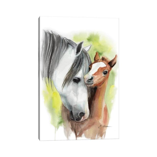 Mother And Baby Horses by Watercolor Luv - Wrapped Canvas Print Brambly Cottage Size: 66.04cm H x 45.72cm W x 1.9cm D on Productcaster.