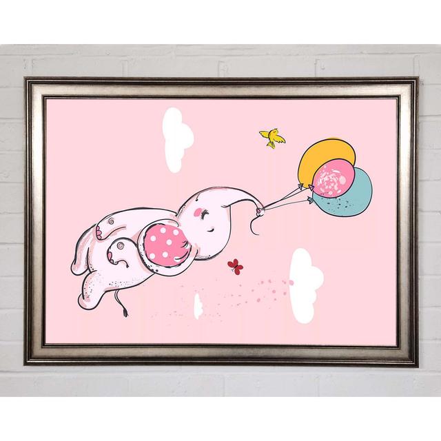 Pink Elephant Floating On Balloons - Single Picture Frame Print on Canvas Zoomie Kids Size: 60cm H x 84cm W x 1.5cm D, Format: Gunmetal Framed Paper on Productcaster.