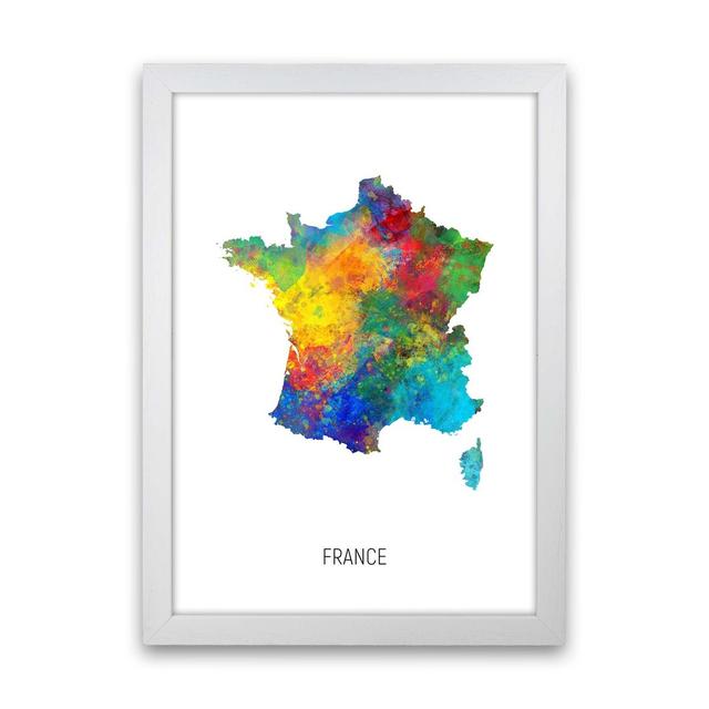 France Watercolour Map by Michael Tompsett - Print Latitude Run Format: White Framed, Size: 88cm H x 64cm W x 3cm D on Productcaster.