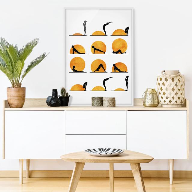 Yoga - The Sun Salutation - Picture Frame Graphic Art Marlow Home Co. Frame Option: White Framed, Size: 70cm H x 50cm W x 2cm D on Productcaster.