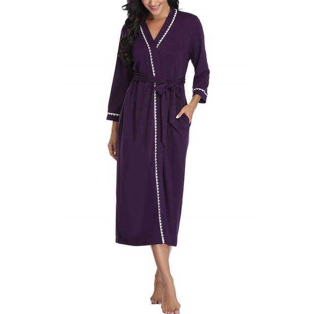 Nemanja Satin Mid-Calf Bathrobe Ebern Designs Colour: Purple, Size: L on Productcaster.