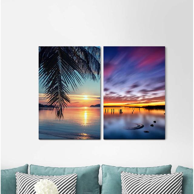 2-tlg. Leinwandbilder-Set - Fotografie „South Sea Paradise Palms Dream Beach Recreation Sunset Summer” East Urban Home on Productcaster.