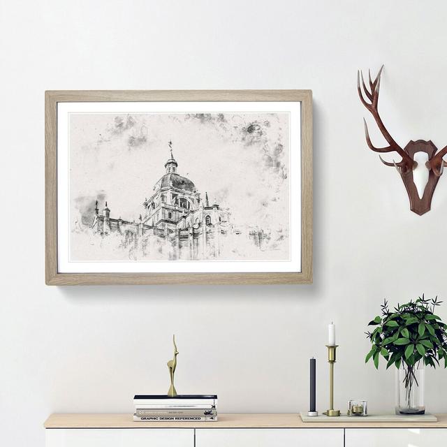 Almudena Cathedral in Madrid Spain Watercolour - Picture Frame Graphic Art Print East Urban Home Frame Option: Oak Framed, Size: 45cm H x 63cm W x 2cm on Productcaster.