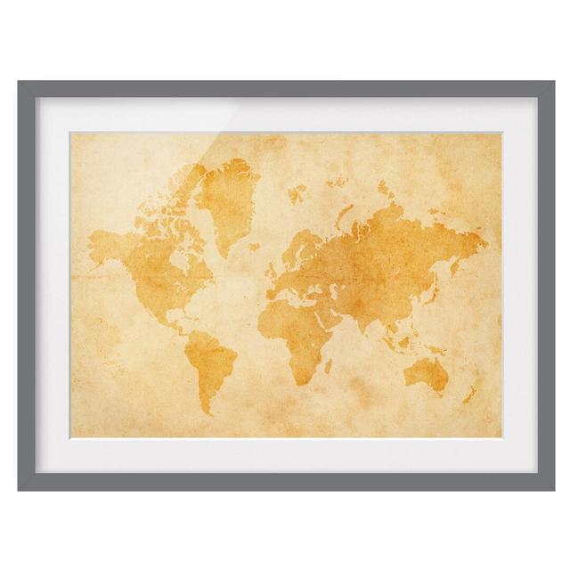 Vintage World Map - Picture Frame Graphic Art Print on Paper East Urban Home Frame Options: Matt grey, Size: 50cm H x 70cm W on Productcaster.